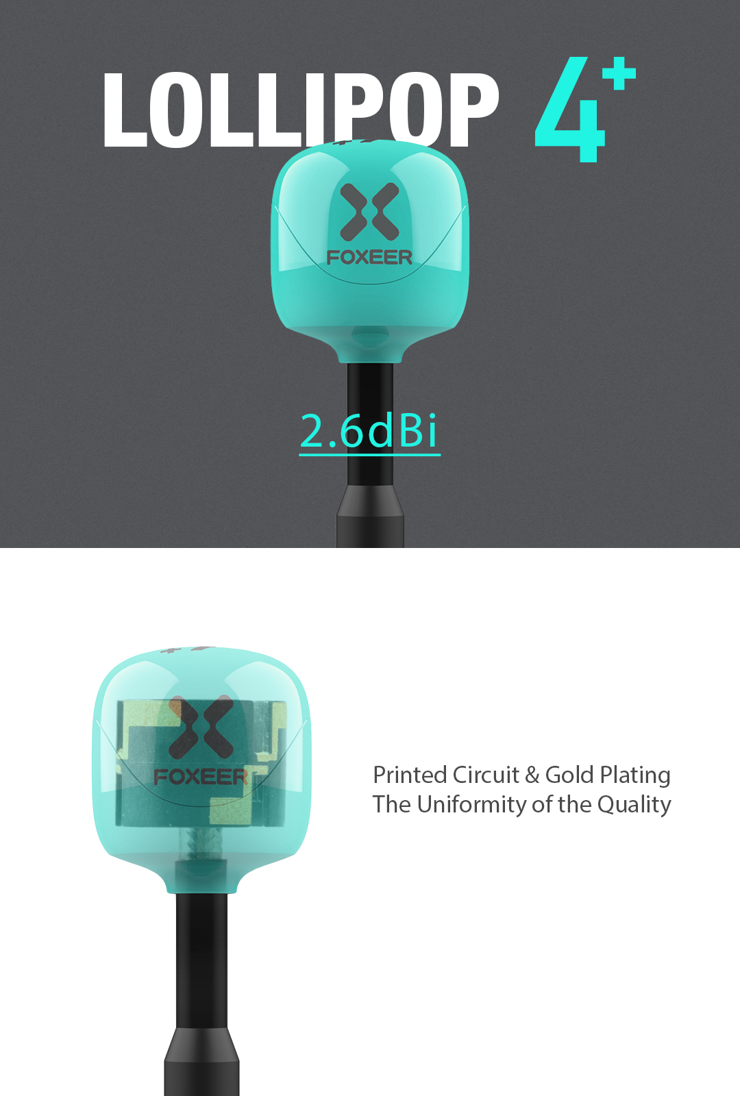Foxeer Lollipop 4 Plus 5.8GHz  (2-Pack) PRO Yüksek Kazançlı 5.8GHz FPV Drone Anteni (SMA / RP-SMA / U.FL / MMCX)