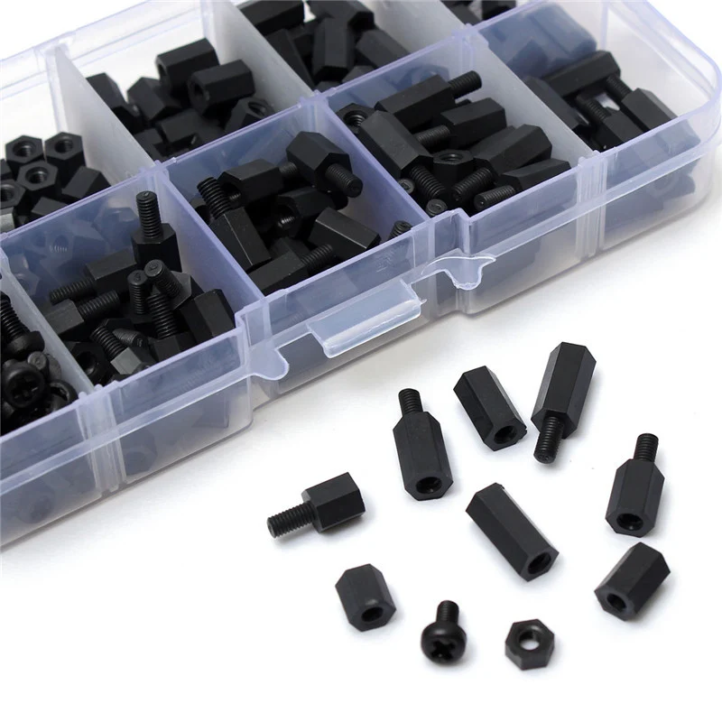 Miniware M2 & M3 Black Nylon & Steel  (300Pcs) V2 Kapsamlı Drone Montaj Civata ve Yükseltici Seti (Plastic Organizer Box)